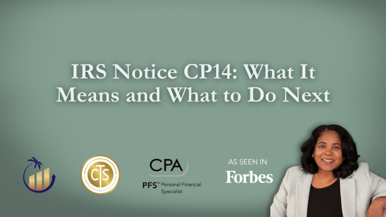 IRS Notice CP14 balance due letter explaining the 21-day payment deadline and taxpayer options