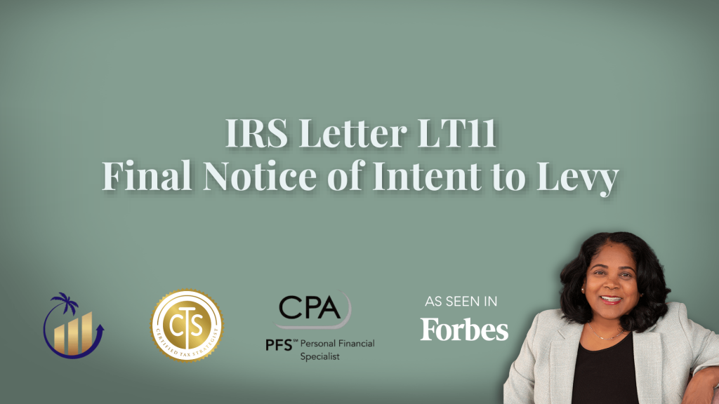 Oasis Tax Advisory header for IRS Letter LT11, final notice of intent to levy