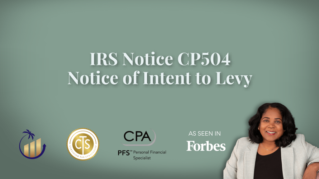 Oasis Tax Advisory header for IRS Notice CP504, notice of intent to levy